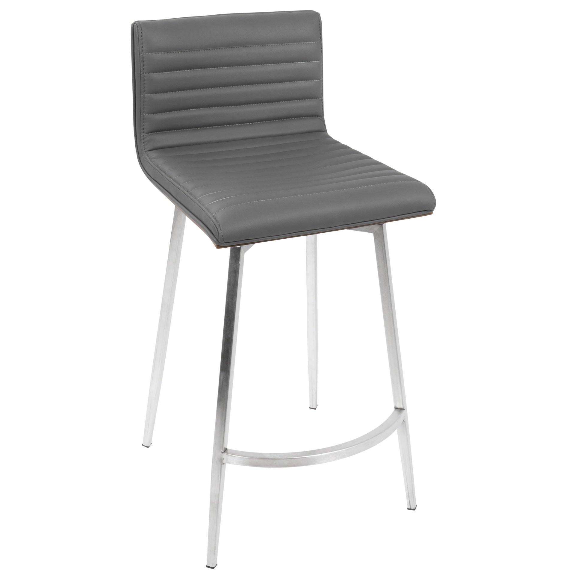 Mason Contemporary Swivel Counter Stool in Stainless Steel, Walnut Wood, and Grey Faux Leather by LumiSource - Set of 2