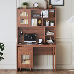 Computer Desk with 90 Degree Rotating Desktop, 43x70 Inch Office Desk with Storage Drawer and Cabinets, Gaming Desk with Shelves, Writing Desk for Study, Work Desk for Home