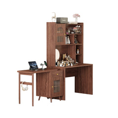 Computer Desk with 90 Degree Rotating Desktop, 43x70 Inch Office Desk with Storage Drawer and Cabinets, Gaming Desk with Shelves, Writing Desk for Study, Work Desk for Home