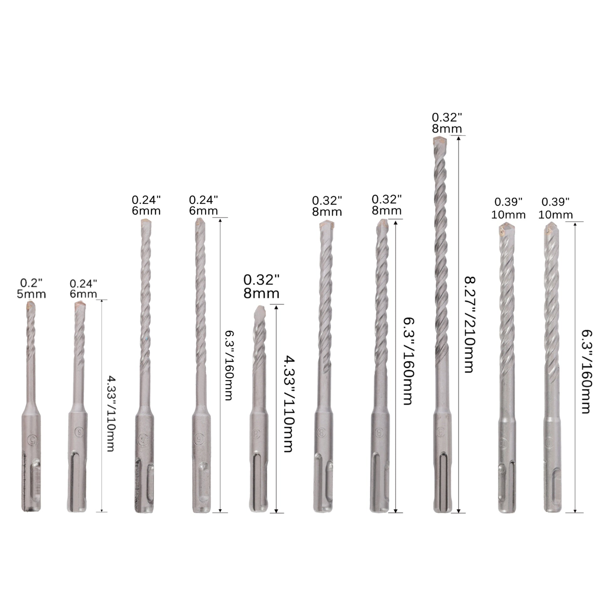 20pcs Impact Hammer Drill Bit Set,SDS Plus Drill Bit Set, Carbide Tipped,with Storage Case for Concrete, Stone, Brick