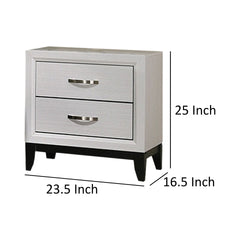 Erica Nightstand, 2 Drawers, White Wood Finished Frame, Metal Handles