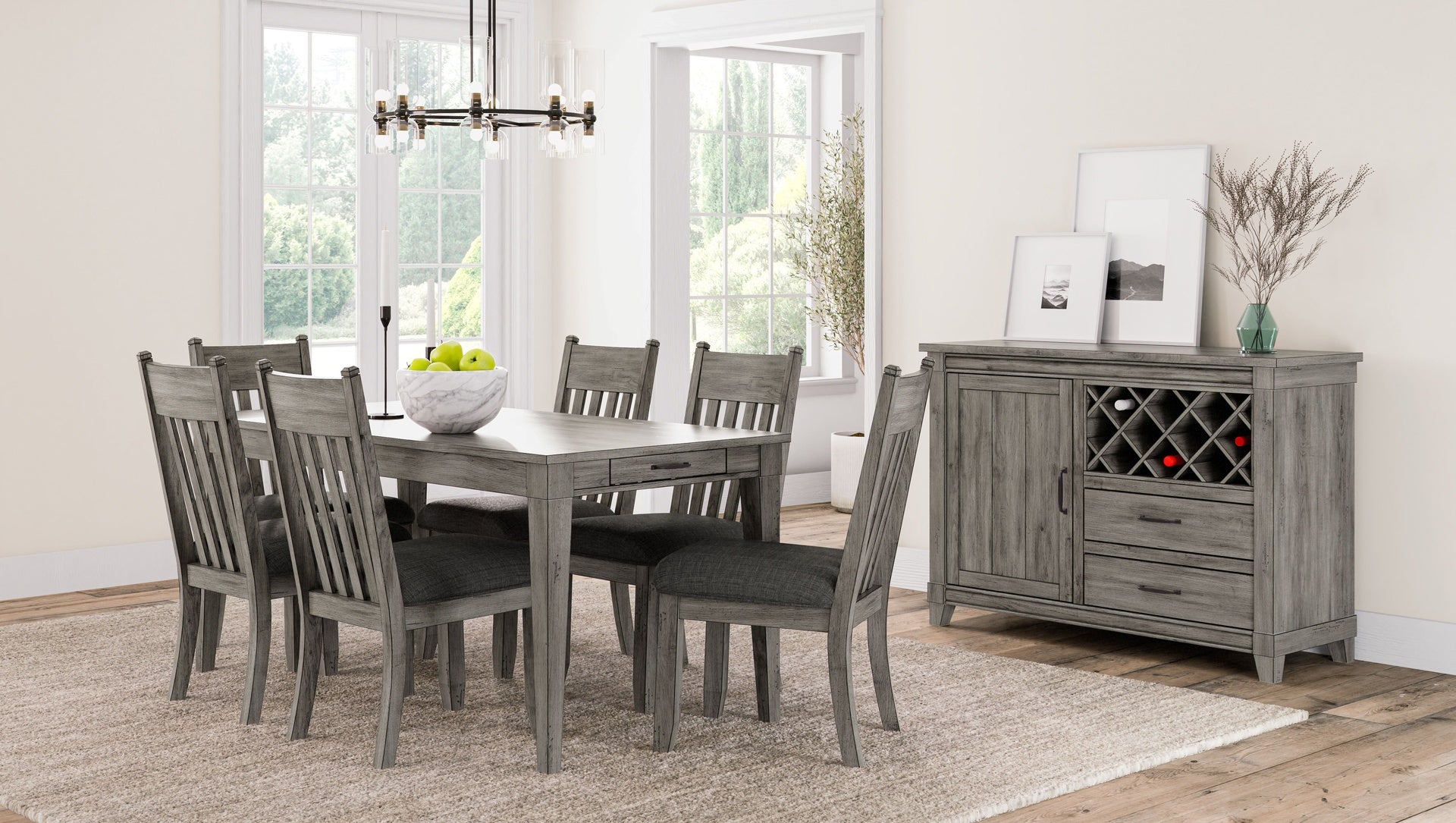 Rustic Gray Dining Server Wine  Cabinet and Drawer Storage