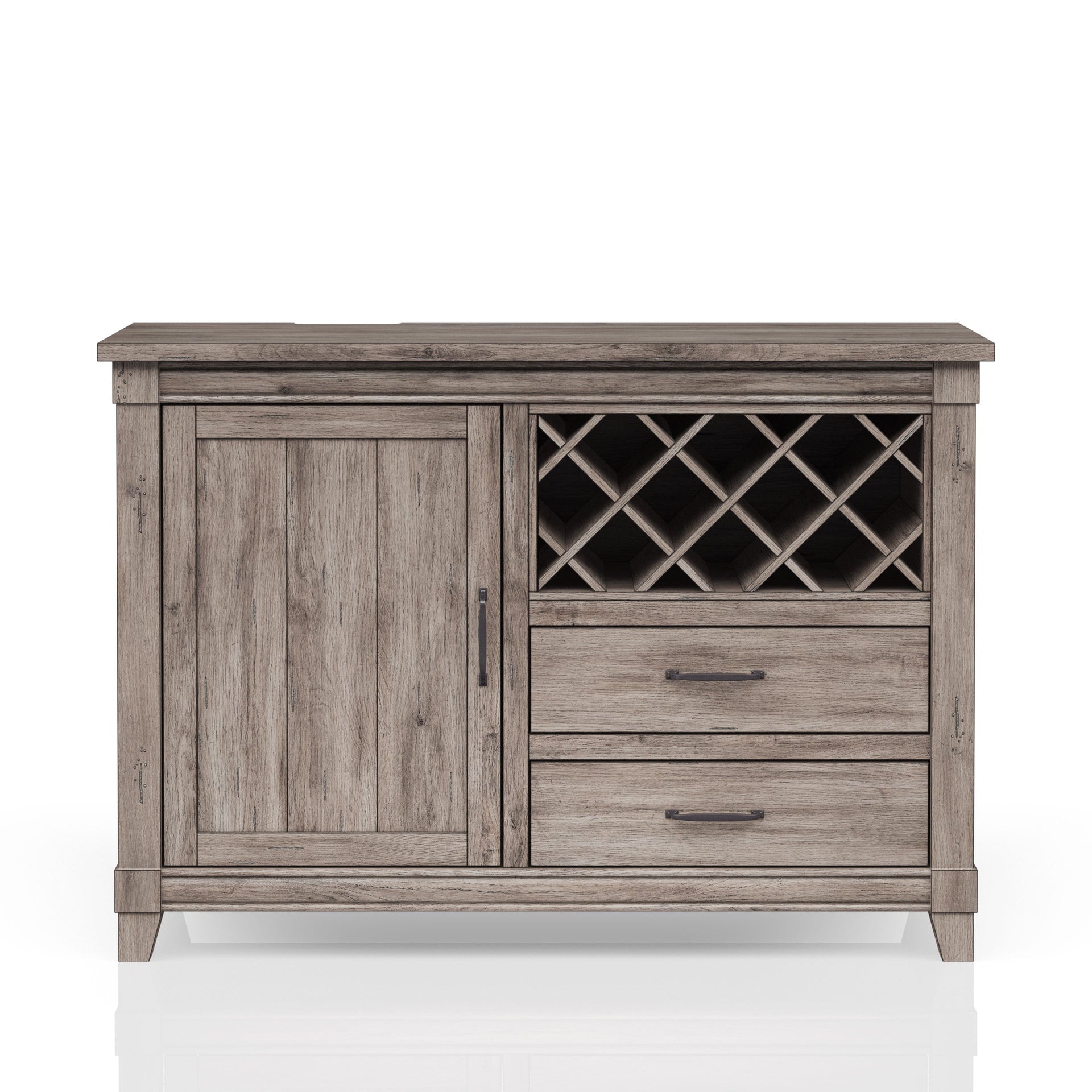 Rustic Gray Dining Server Wine  Cabinet and Drawer Storage