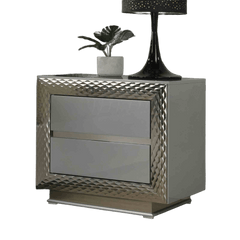 Glam Style 1pc Nightstand Plinth Base Silver Molding Felt Lined Top Drawer Gray Finish Bedroom Furniture