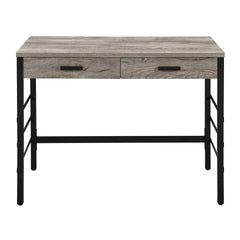 Light Weathered Oak and Black Writing Desk with 2 Drawers