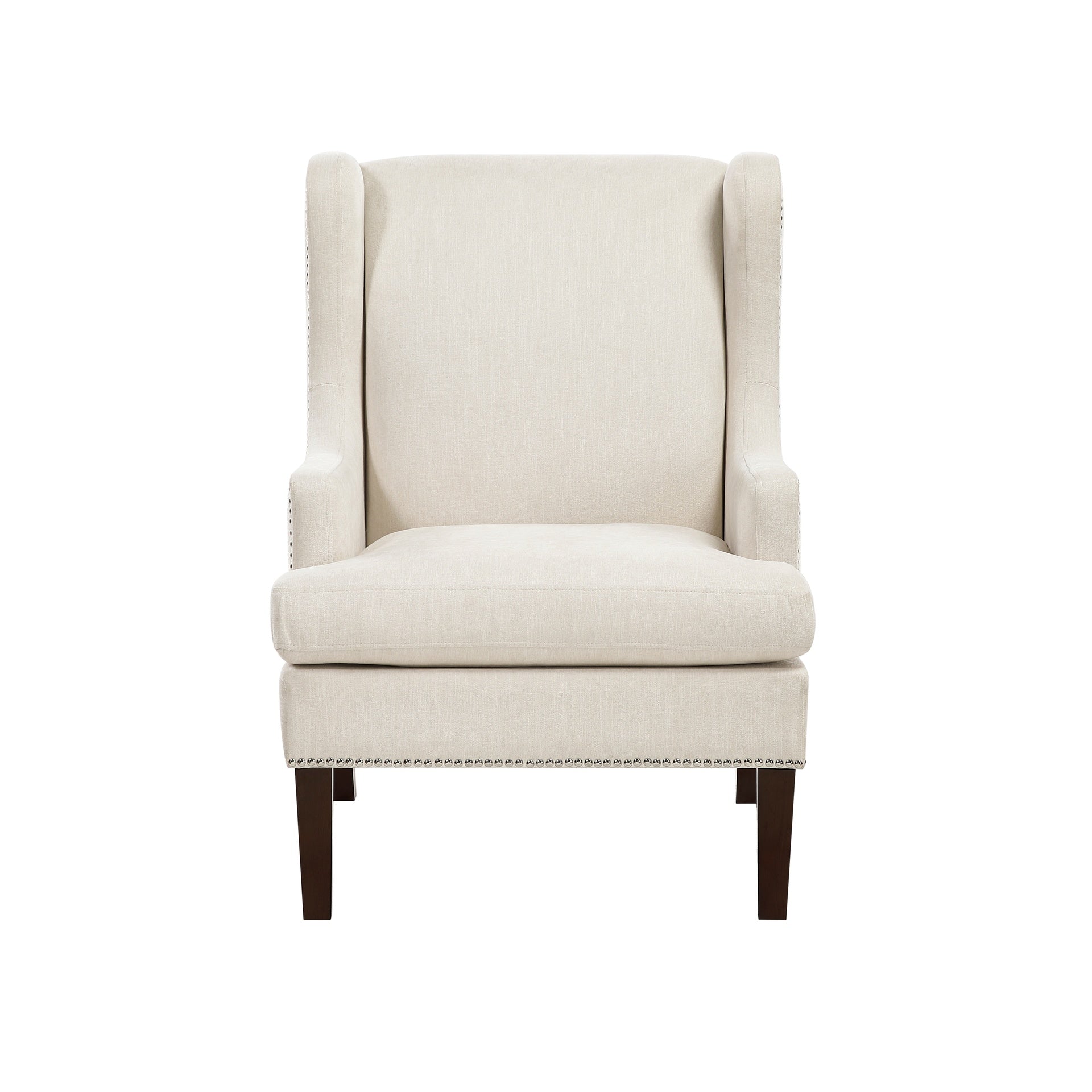 1pc Accent Chair Foam Cushion Seat Beige Fabric Upholstery Nailhead Trim Living Room Furniture