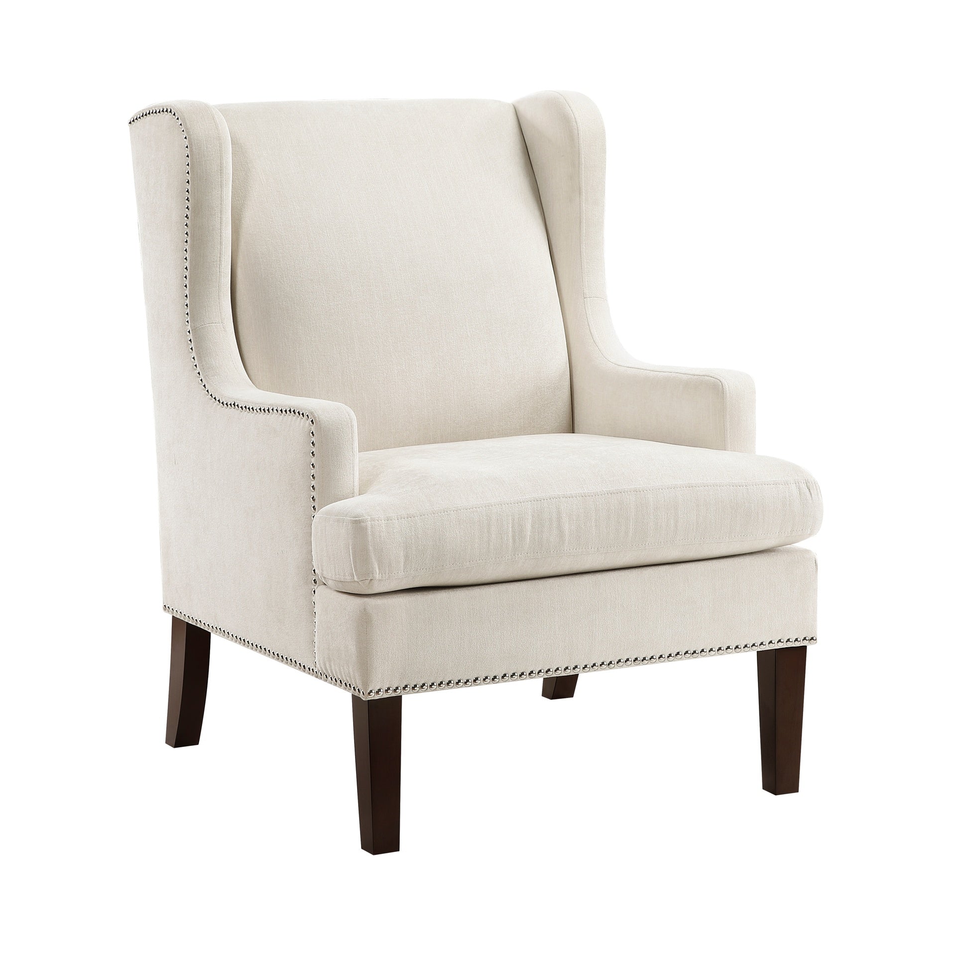 1pc Accent Chair Foam Cushion Seat Beige Fabric Upholstery Nailhead Trim Living Room Furniture