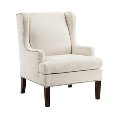 1pc Accent Chair Foam Cushion Seat Beige Fabric Upholstery Nailhead Trim Living Room Furniture
