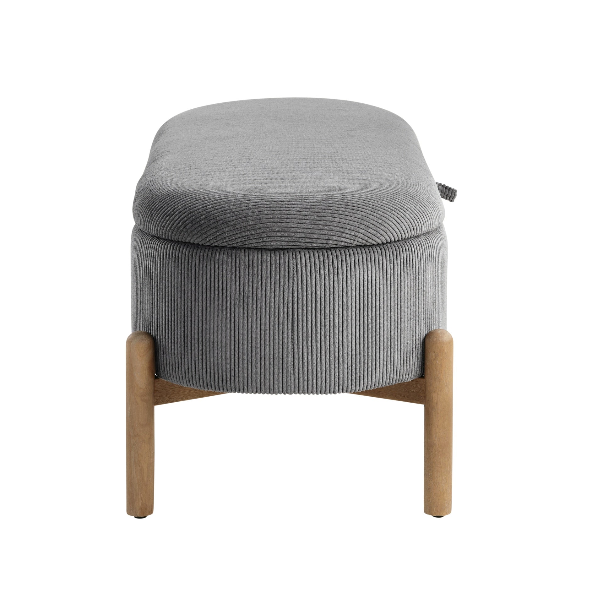Storage Bench Gray Cushioned Seat Corduroy Upholstery Lift Top Solid Wood Legs 1pc