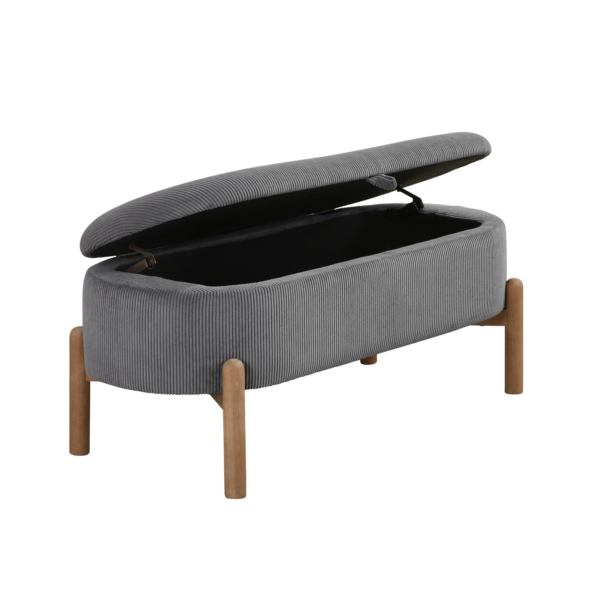 Storage Bench Gray Cushioned Seat Corduroy Upholstery Lift Top Solid Wood Legs 1pc