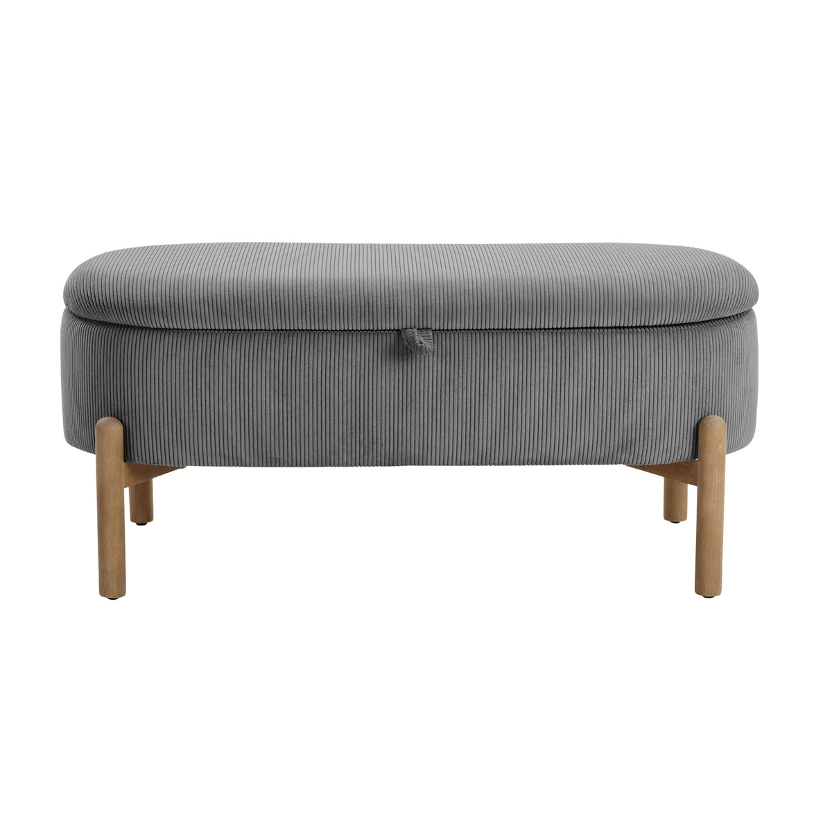 Storage Bench Gray Cushioned Seat Corduroy Upholstery Lift Top Solid Wood Legs 1pc