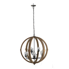 9- Light Globe Chandelier, Wood Chandelier Hanging Light Fixture with Adjustable Chain for Kitchen Dining Room Foyer Entryway, Bulb Not Included