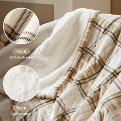 1-Piece 50x60" Heated Throw,Tan Plaid