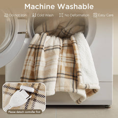 1-Piece 50x60" Heated Throw,Tan Plaid