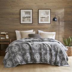 1-Piece Full/Queen Cotton Blend Blanket, Grey Aztec