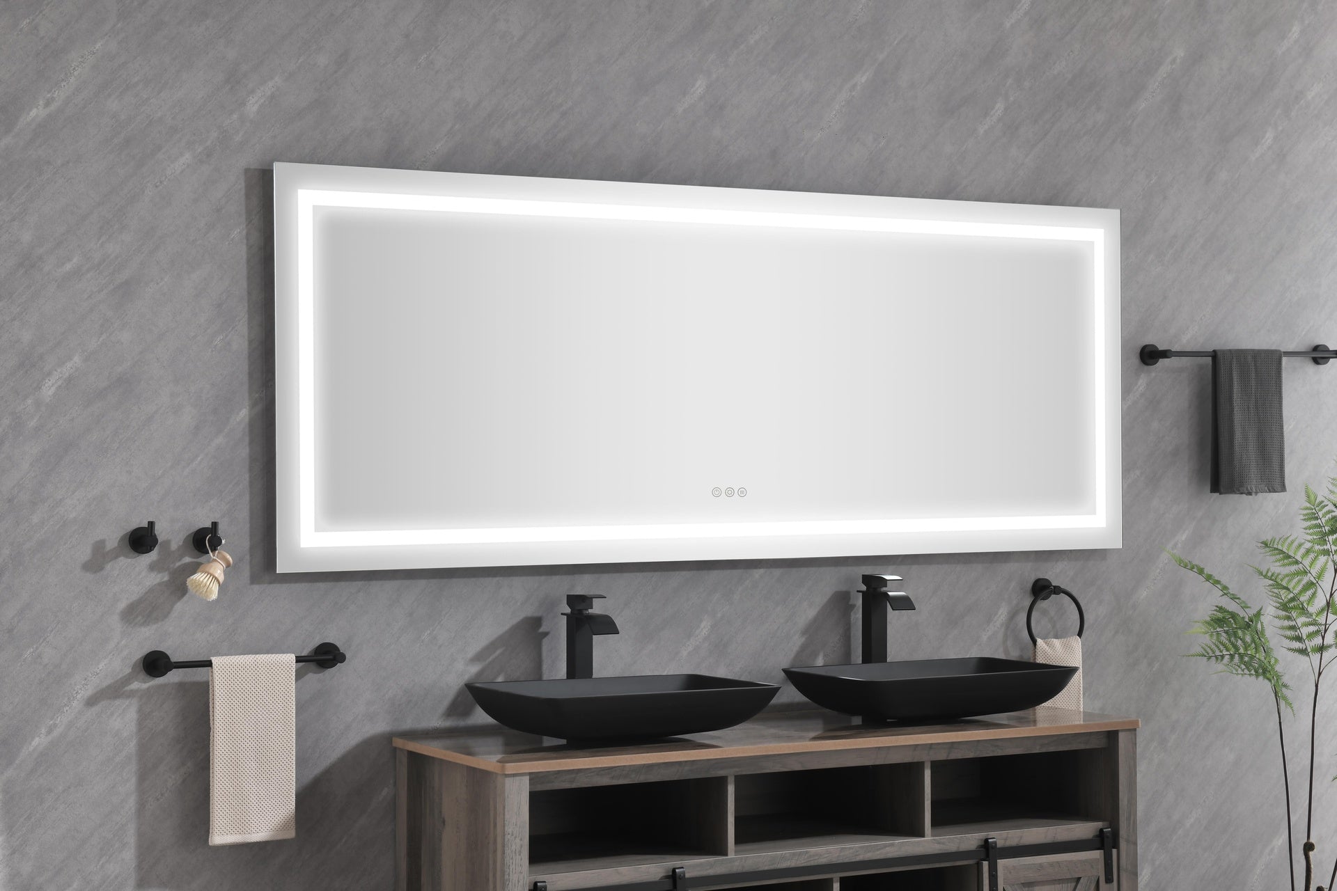 72 x 30 Inch LED Bathroom Mirror with Front and Backlight, Wall Mounted Vanity Mirror, Anti-Fog, Memory, 3 Colors, Stepless Dimmable