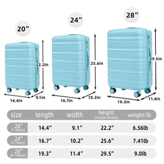 HIFINE TOURIST 20"/24"/28" 3 pcs/set in ABS Spinner Wheel Luggage, Carry on Suitcase, Matching Color, Combination Lock (Blue)