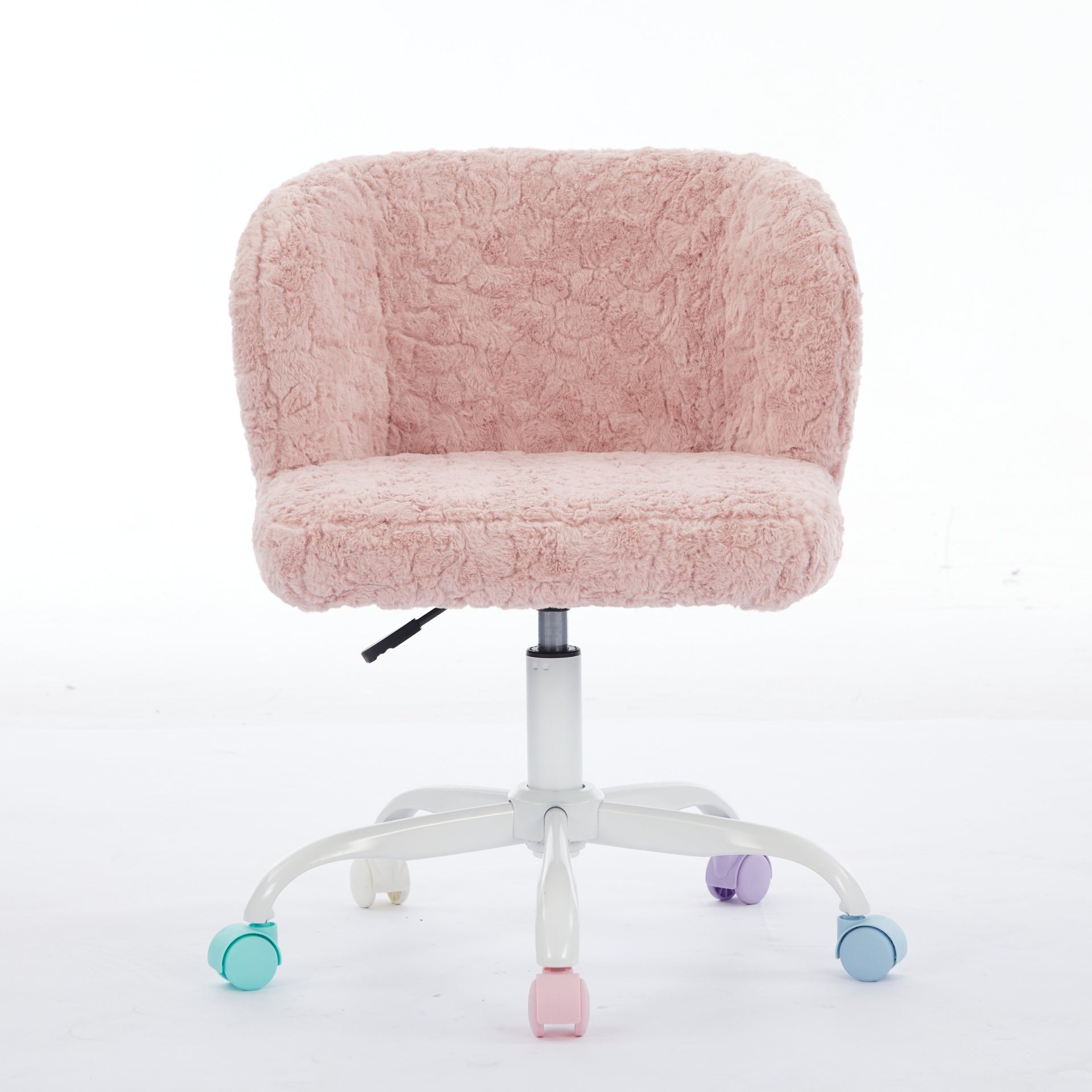 A&A Furniture Office Chair,Artificial rabbit hair Home Office Chair with Metal Base,Adjustable Desk Chair Swivel Office Chair,Vanity Chair(Pink)