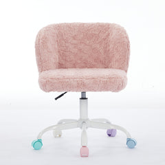 A&A Furniture Office Chair,Artificial rabbit hair Home Office Chair with Metal Base,Adjustable Desk Chair Swivel Office Chair,Vanity Chair(Pink)
