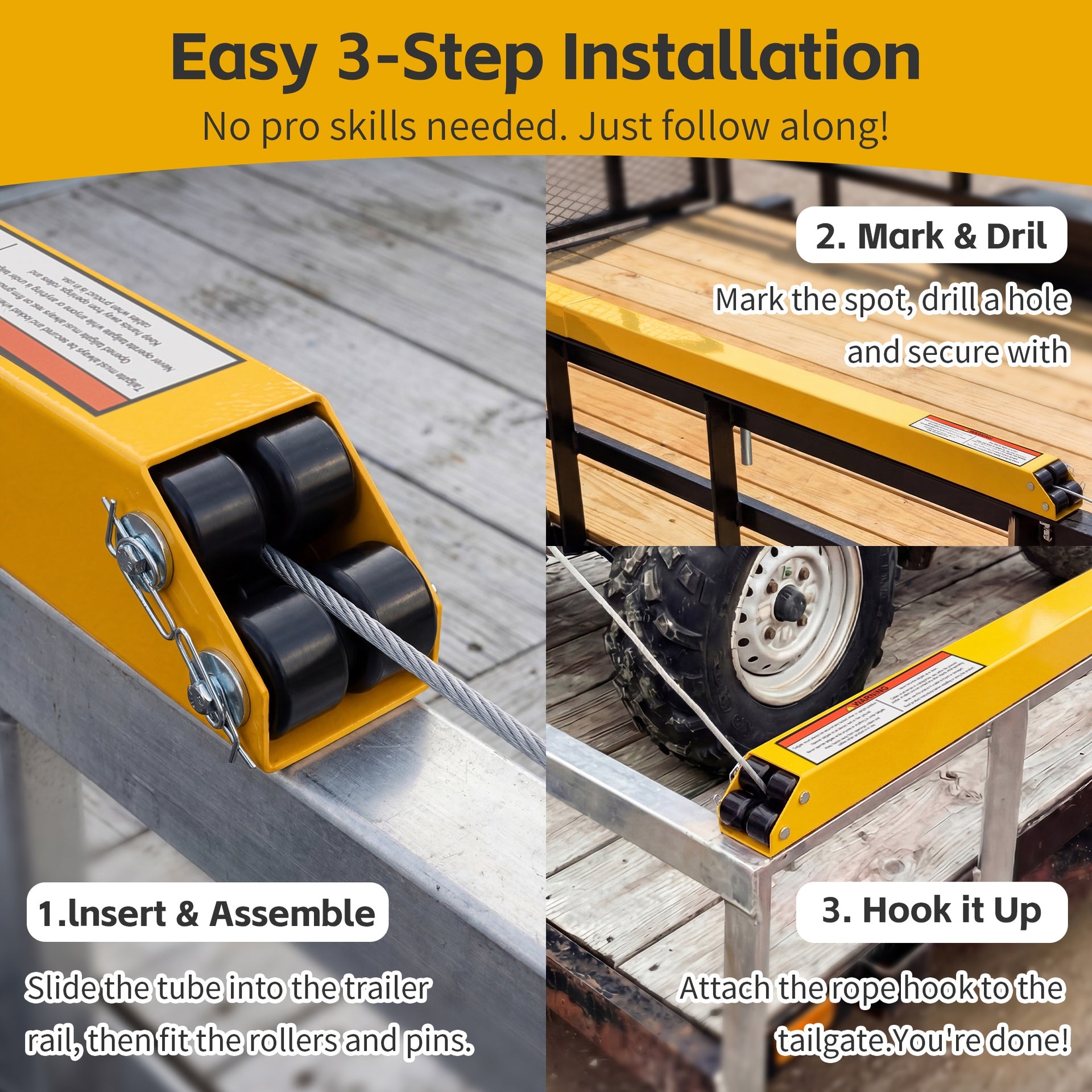 Tailgate Utility Trailer Gate Liftgate Ramp Lift 2 Sided Lift Assist System Fit for Open Utility Trailers Tailgate and Ramp New Upgrades, Yellow