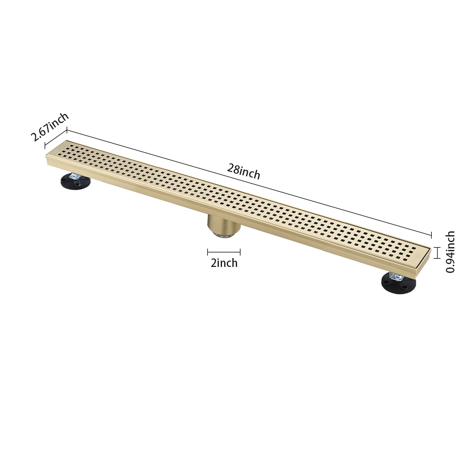 28 Inches Linear Shower Drain, Included Hair Strainer and Leveling Feet