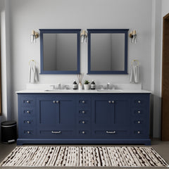 Navy Blue Double Bath Vanity 84 in. W x 22 in. D, with Cultured Marble Top