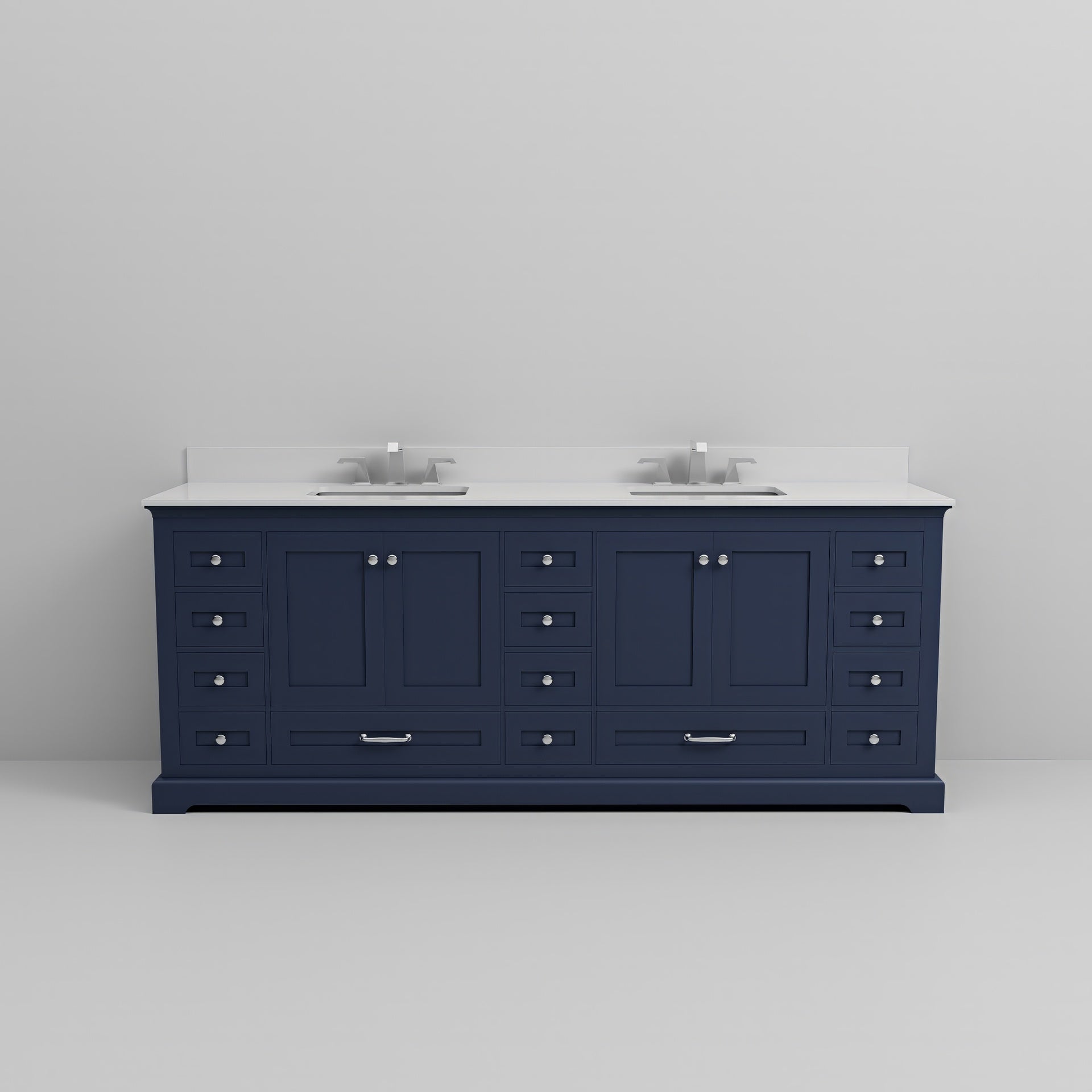 Navy Blue Double Bath Vanity 84 in. W x 22 in. D, Cultured Marble Top, and Faucet Set