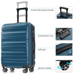 Hardshell ABS Luggage Set, 24-Inch Checked Suitcase with Spinner Wheels, Lightweight Travel Luggage with 2 Packing Cubes for Men & Women