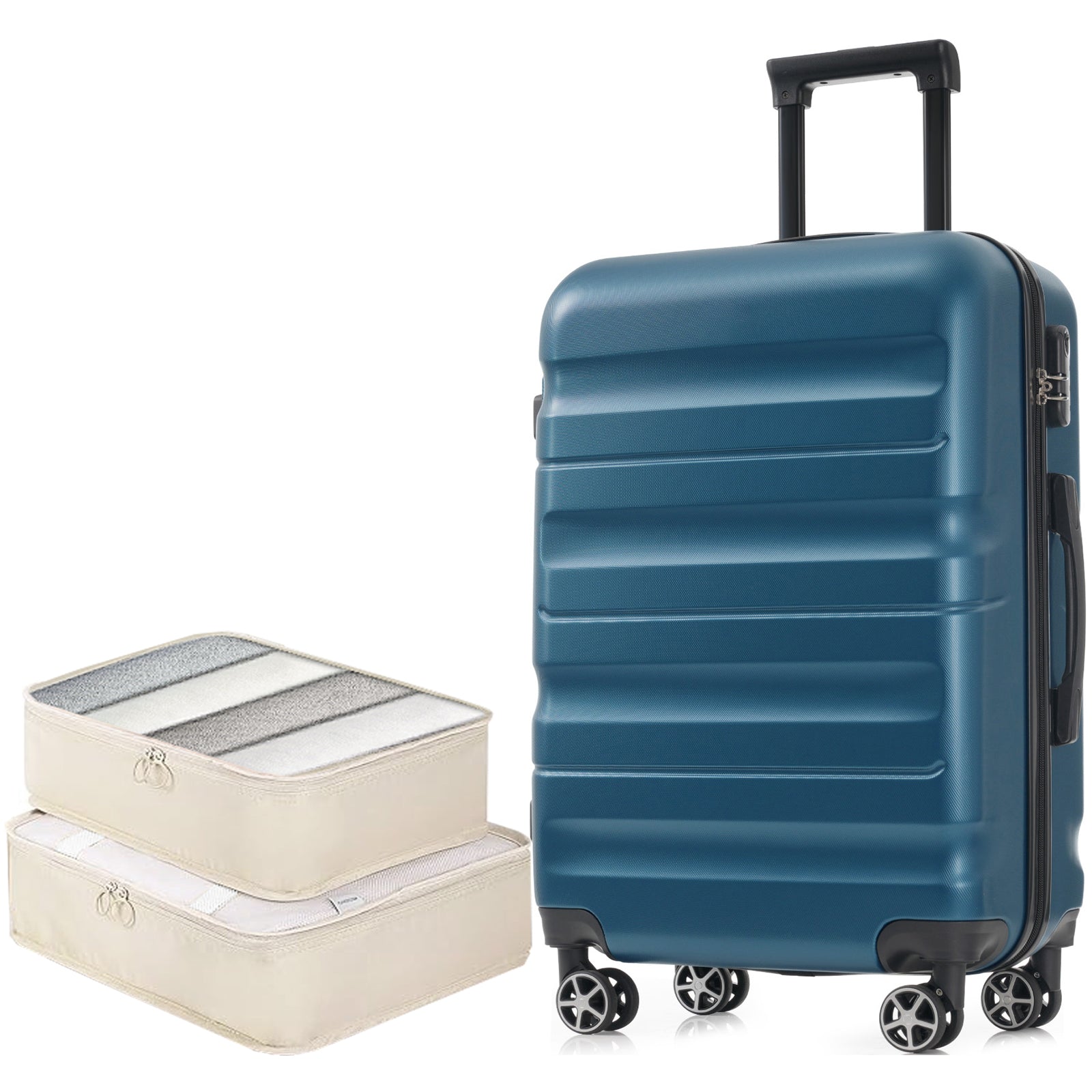 Hardshell ABS Luggage Set, 24-Inch Checked Suitcase with Spinner Wheels, Lightweight Travel Luggage with 2 Packing Cubes for Men & Women