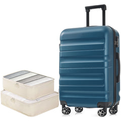 Hardshell ABS Luggage Set, 24-Inch Checked Suitcase with Spinner Wheels, Lightweight Travel Luggage with 2 Packing Cubes for Men & Women