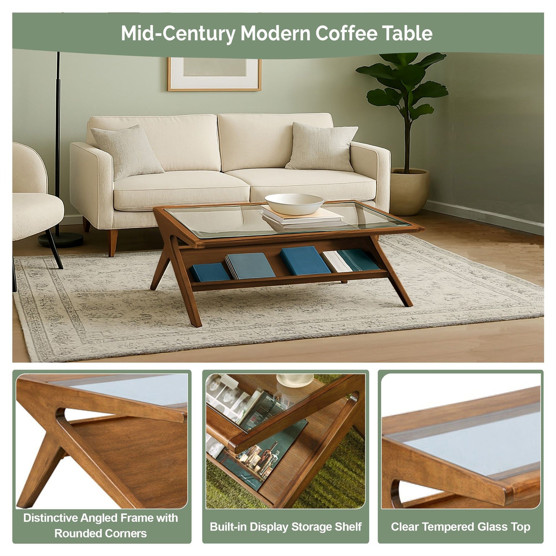 Rocket wood & tempered glass coffee table, Morocco Brown