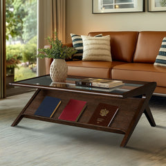 Rocket wood & tempered glass coffee table, Morocco Brown