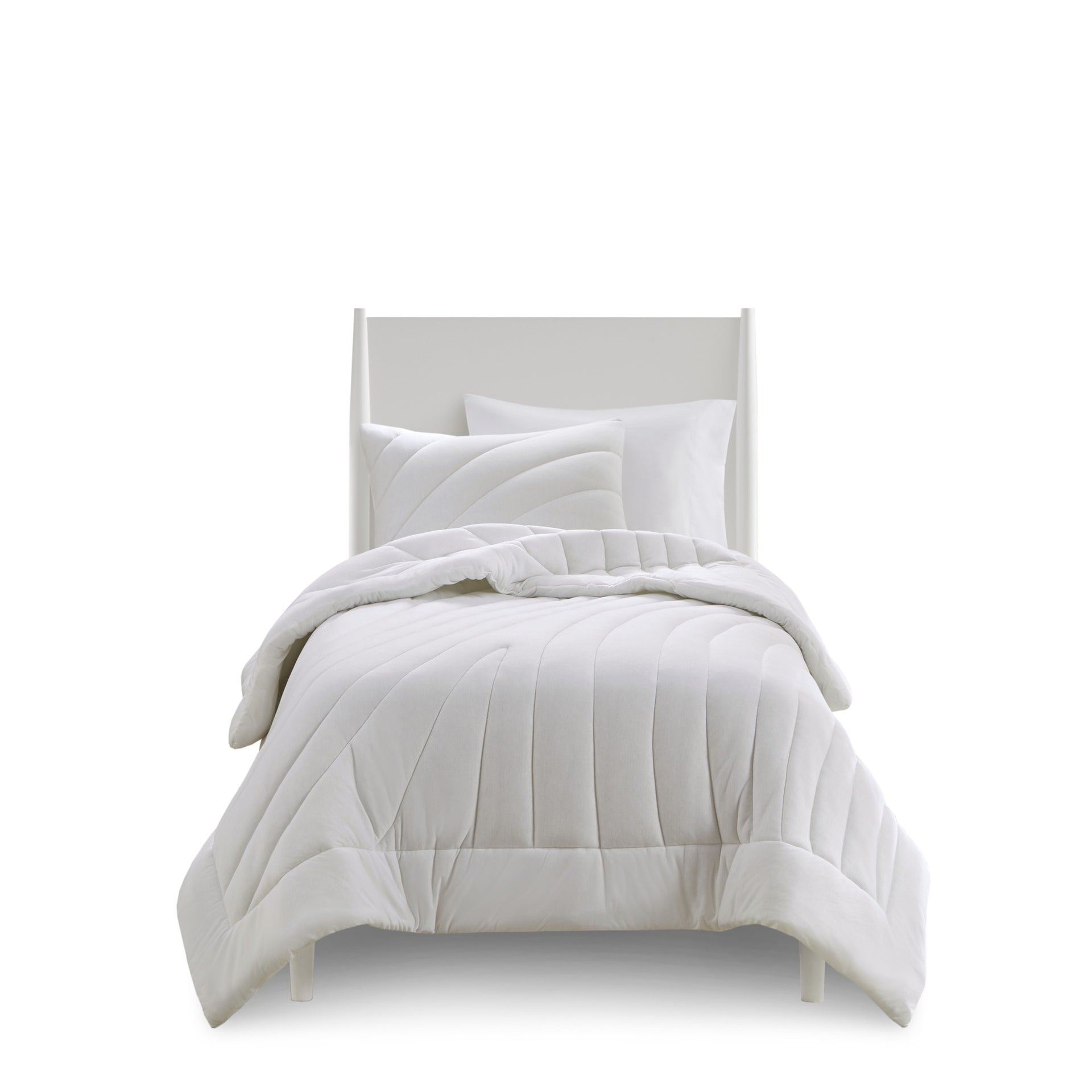 3 PCS King/Cal King Poly Jersey Puffy Comforter Set White