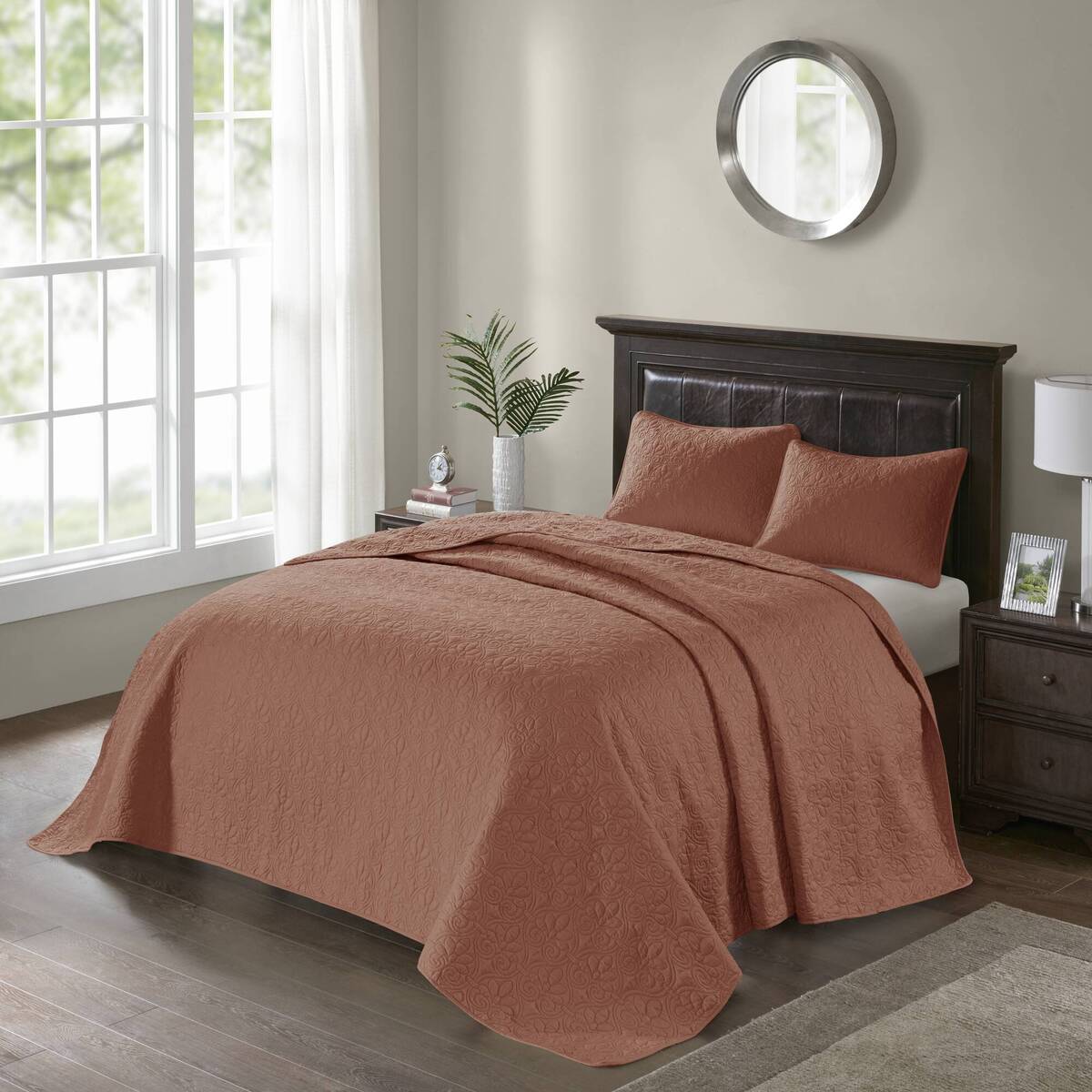 3 Piece Reversible Bedspread Set Clay Red King