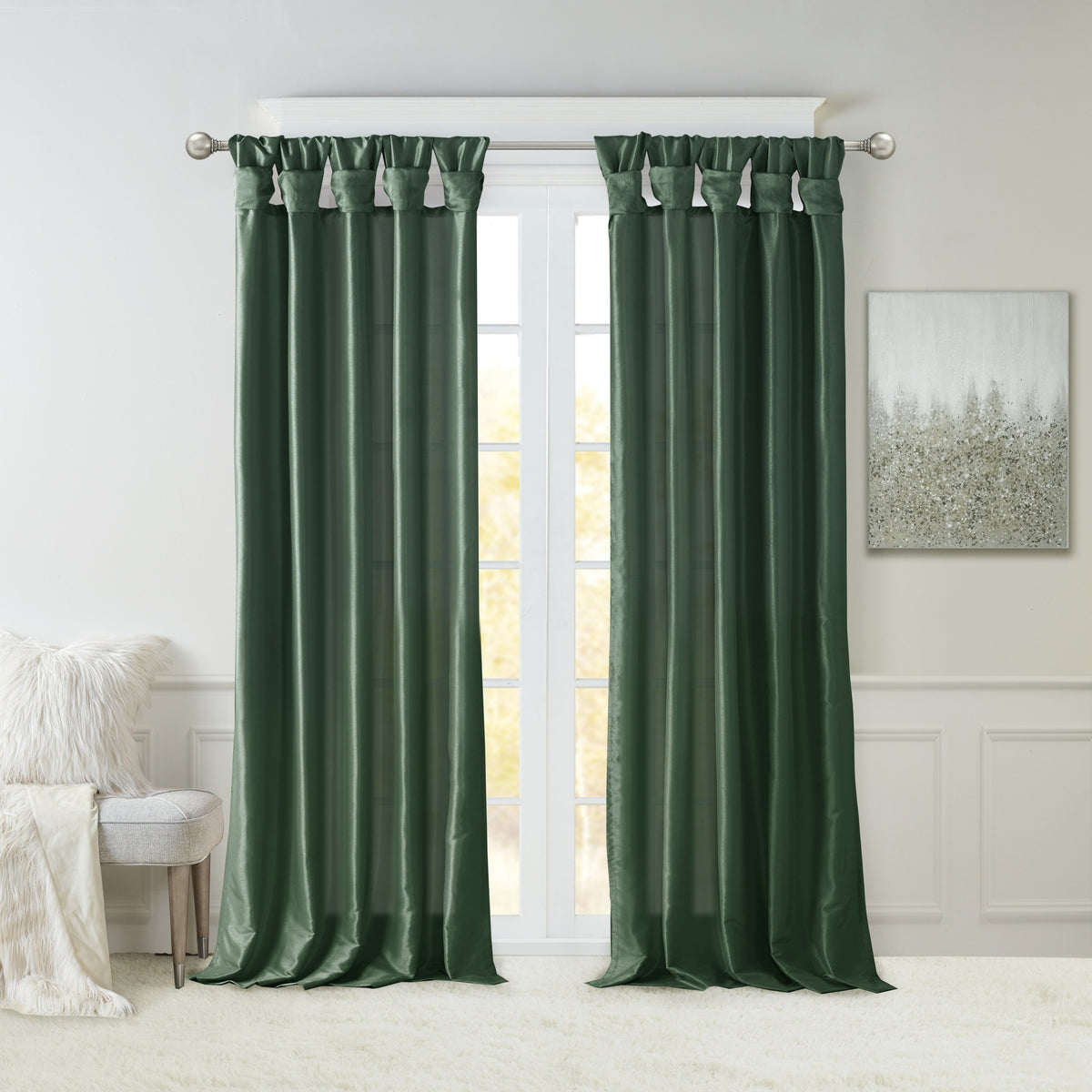 Twist Tab Lined Window Curtain Panel Green 50x84"
