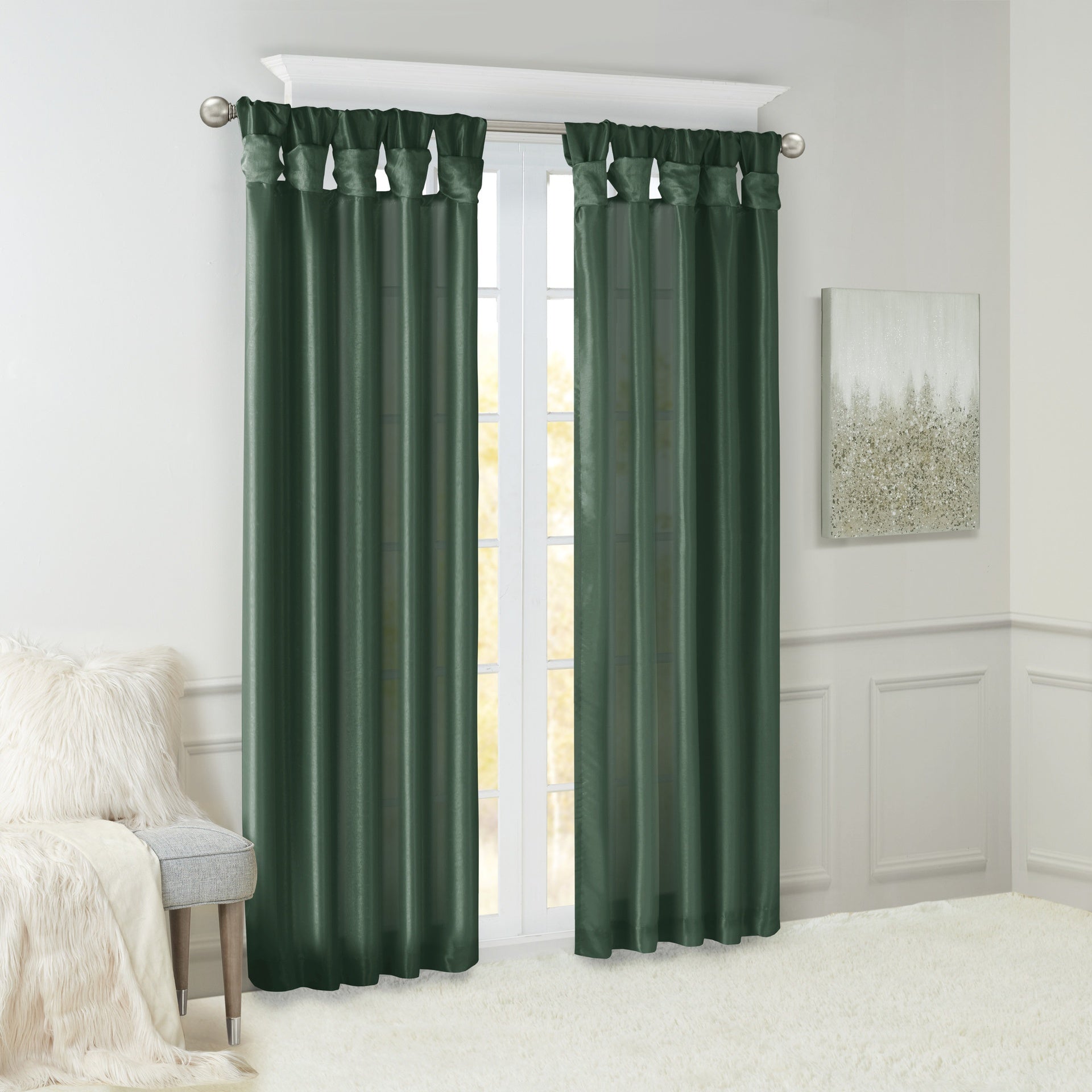 Twist Tab Lined Window Curtain Panel Green 50x84"