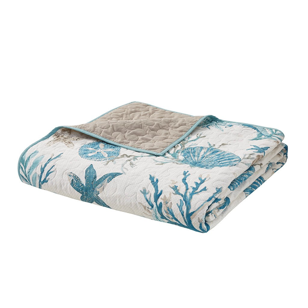 6 Piece Cotton Sateen Quilt Set with Throw Pillows Aqua King/Cal King