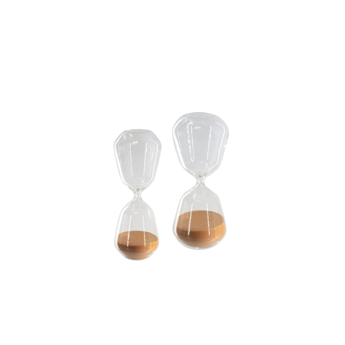 Set of 2 Clear Hourglass,Terracotta Sand, S: 3.3x3.3x8" 30-Minute, L: 3.5x3.5x10" 45-Minute