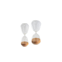 Set of 2 Clear Hourglass,Terracotta Sand, S: 3.3x3.3x8" 30-Minute, L: 3.5x3.5x10" 45-Minute