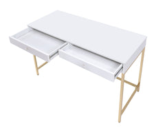 Ottey White High Gloss & Gold Finish Writing Desk