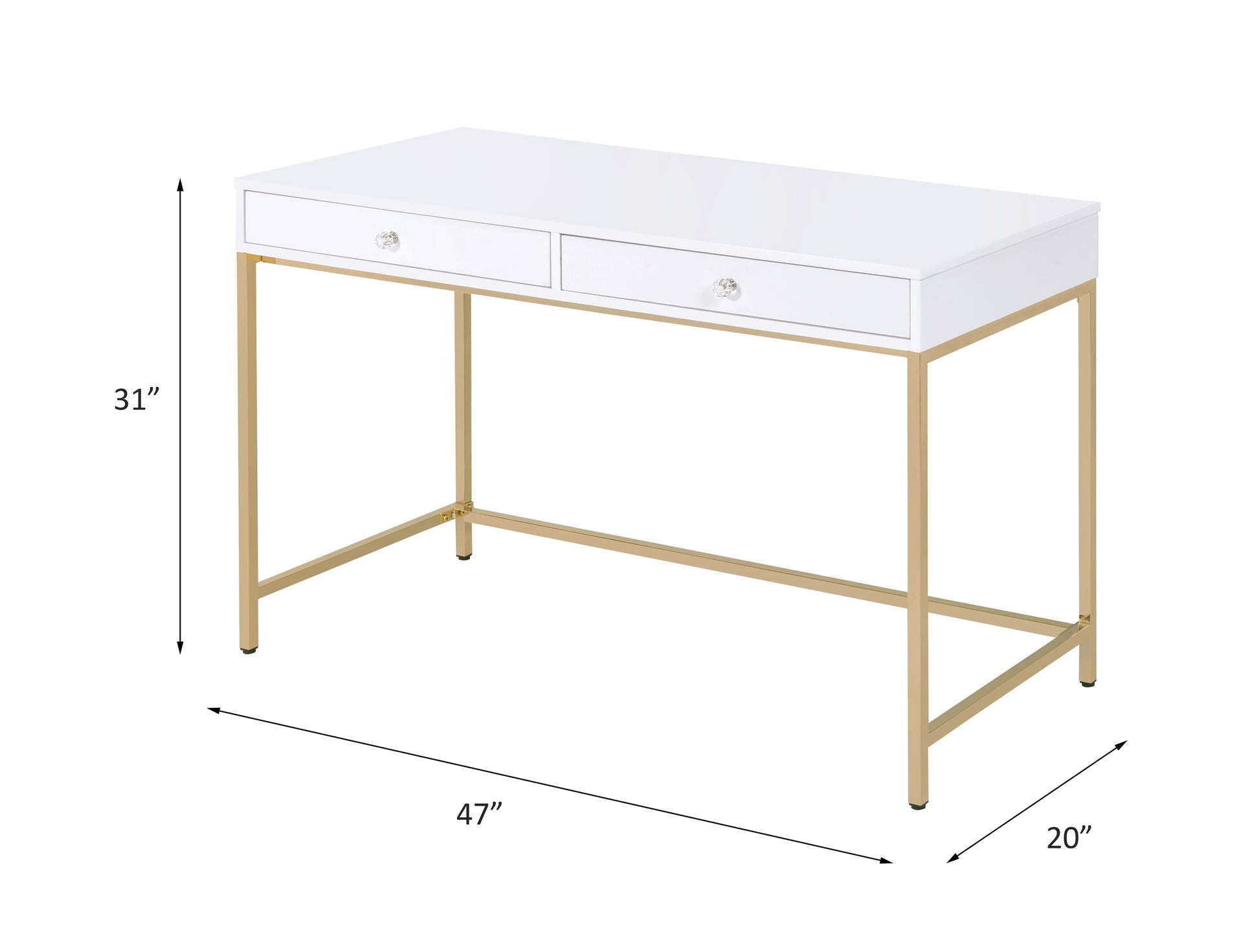 Ottey White High Gloss & Gold Finish Writing Desk