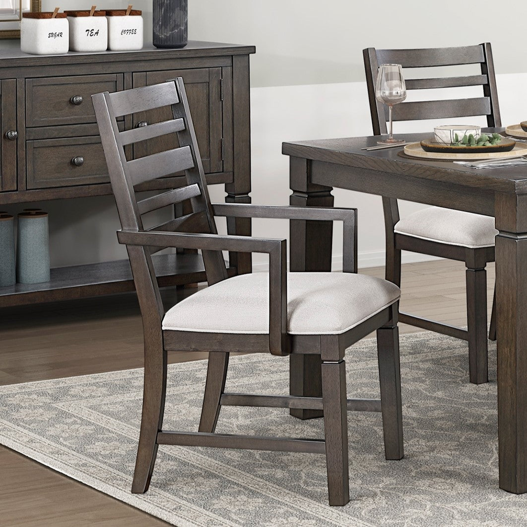 Classic Style Dark Espresso Finish Arm Chair Set of 2pc, Upholstery Seat Wooden Dining Furniture