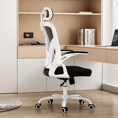 Ergonomic Office Chair, Home Office Desk Chair with Headrest, High Back Computer Chair with Armrests and Adjustable Lumbar Support for Home Office Study Room, White & Black