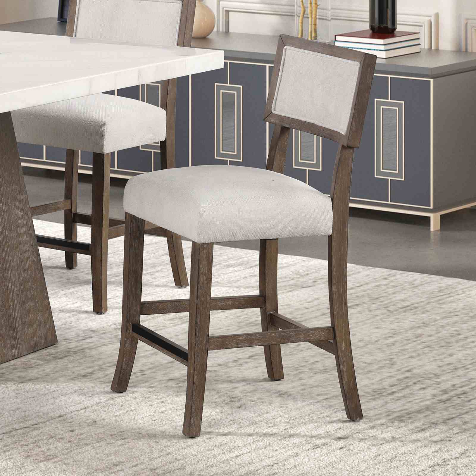 Contemporary Style 2pc Counter Height Stool Upholstered Seat And Back Rest Dark Walnut And Light Gray Finish Dining Room