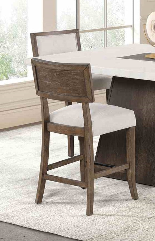 Contemporary Style 2pc Counter Height Stool Upholstered Seat And Back Rest Dark Walnut And Light Gray Finish Dining Room