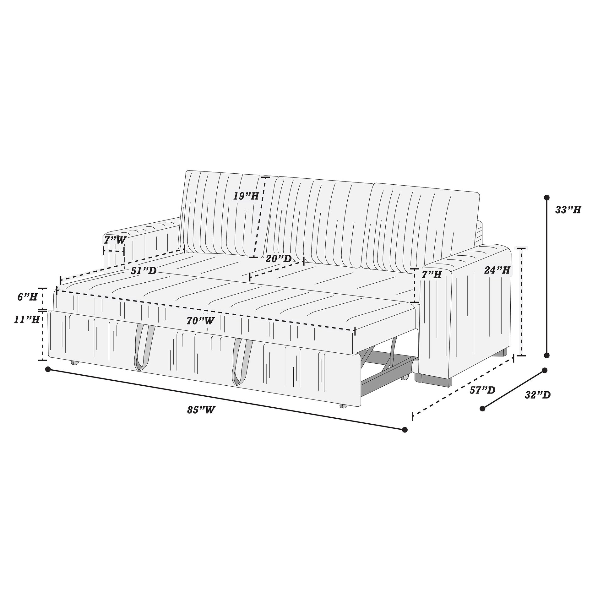 Modern Convertible Sleeper Sofa with Pull-Out Bed Corduroy