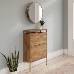 Wall-mounted Shoe Cabinet with Mirror, Brown finish