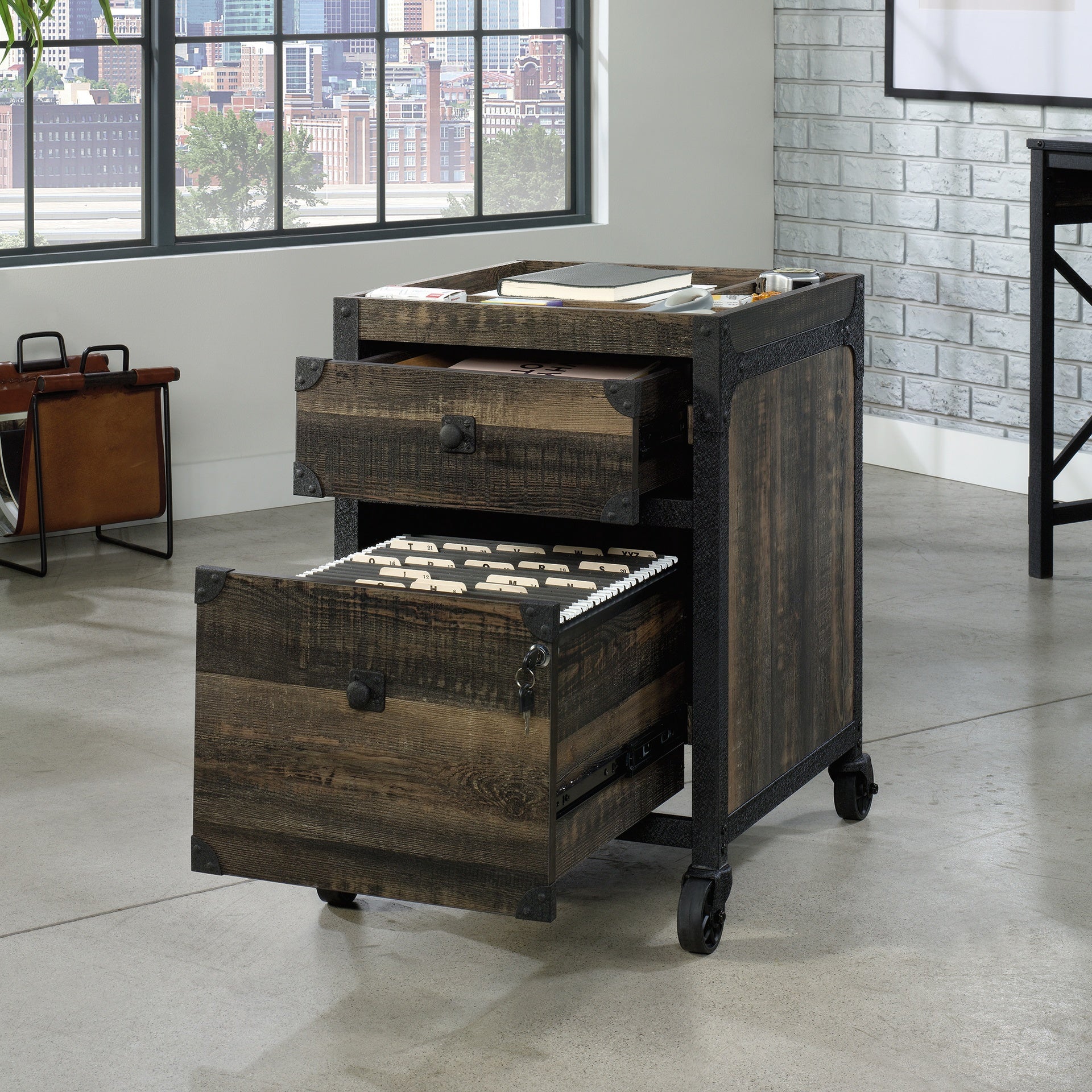2-Drawer Mobile File Pedestal, Brown finish