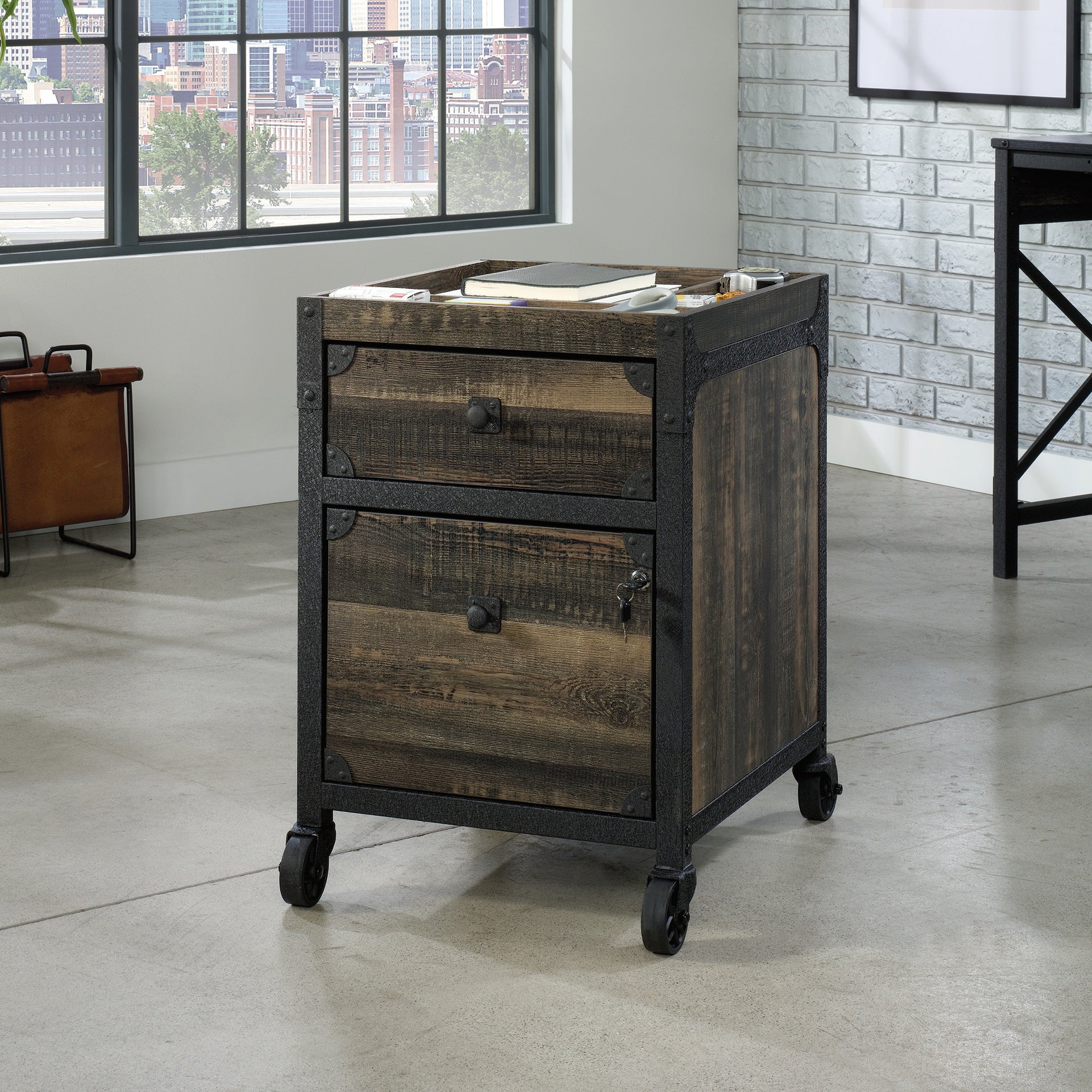 2-Drawer Mobile File Pedestal, Brown finish
