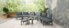 TOPMAX 8-Piece Patio Sofa Furniture Set, Half Moon Outdoor Sectional Sofa with 2 High-Low Coffee Tables, PE Wicker Rattan, Tempered Glass, 6 Pillows & Cushions, for Backyard, Garden, Poolside,Gray